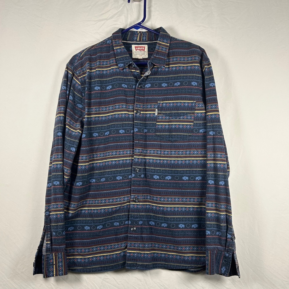 Levi's Button Up Shirt Mens Large Blue Southwestern Buffalo Print Long Sleeve